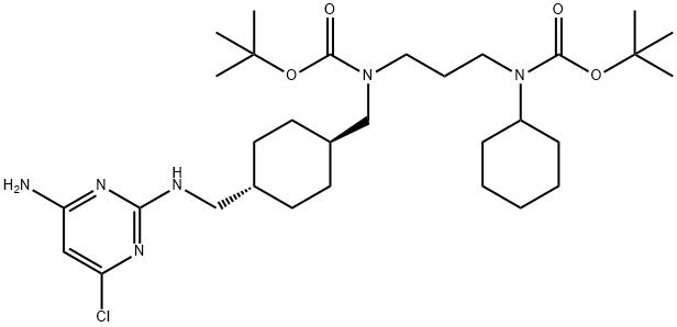 N-[[反式-4-[[(4-氨基-6-氯-2-嘧啶基)氨基]甲基]环己基]甲基]-N-[3-[环己基[(1,1-二甲基乙氧基)羰基]氨基]丙基]氨基甲酸 1,1-二甲基乙基酯 结构式