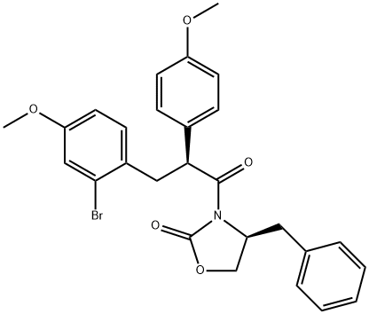 (S)-4-Benzyl-3-[(S)-3-(2-bromo-4-methoxyphenyl)-2-(4-methoxyphenyl) propanoyl]-2-oxazolidinone, 917379-10-3, 结构式