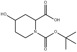 (S)-1-(TERT-ブチルトキシカルボニル)-4-ヒドロキシピペリジン-2-カルボン酸 化学構造式