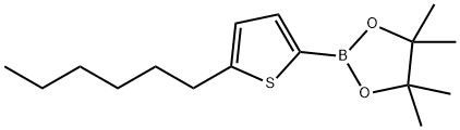 5-ヘキシル-2-(4,4,5,5-テトラメチル-1,3,2-ジオキサボロラン-2-イル)チオフェン 化学構造式