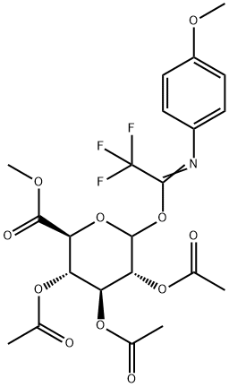 Methyl 2,3,4-Triacetyl-D-glucopyranosiduronyl 1-(N-4-Metoxyphenyl)-2,2,2-trifluoroacetimidate 化学構造式