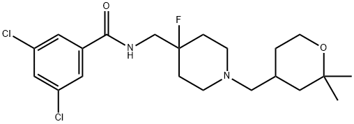 3,5-二氯-N-[[4-氟-1-[(四氢-2,2-二甲基-2H-吡喃-4-基)甲基]-4-哌啶基]甲基]苯胺, 918430-49-6, 结构式