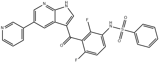 N-[2,4-二氟-3-[[5-(3-吡啶基)-1H-吡咯并[2,3-b]吡啶-3-基]甲酰基]苯基]苯磺酰胺 结构式