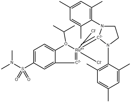 1,3-Bis(2,4,6-trimethylphenyl)-4,5-dihydroimidazol-2-ylidene[2-(i-propoxy)-5-(N,N-dimethylaminosulfonyl)phenyl]methyleneruthenium(II)dichloride Struktur