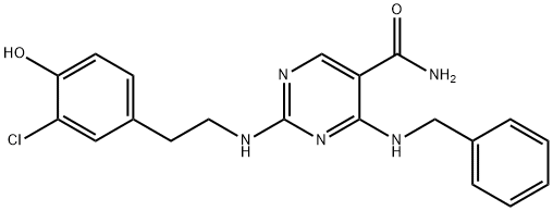 5-PyriMidinecarboxaMide, 2-[[2-(3-chloro-4-hydroxyphenyl)ethyl]aMino]-4-[(phenylMethyl)aMino]- Struktur