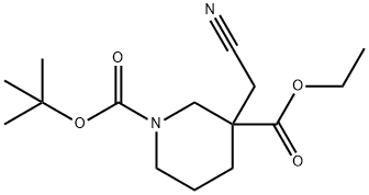 1,3-Piperidinedicarboxylic acid, 3-(cyanomethyl)-, 1-(1,1-dimethylethyl) 3-ethyl ester Struktur