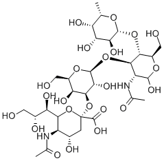 2-アセチルアミノ-3-O-[3-O-(N-アセチル-α-ノイラミノシル)-β-D-ガラクトピラノシル]-4-O-(6-デオキシ-α-L-ガラクトピラノシル)-2-デオキシ-D-グルコース 化学構造式