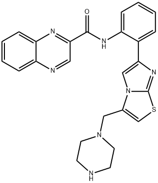 N-[2-[3-(1-哌嗪基甲基)咪唑并[2,1-B]噻唑-6-基]苯基]-2-喹喔啉甲酰胺, 925434-55-5, 结构式