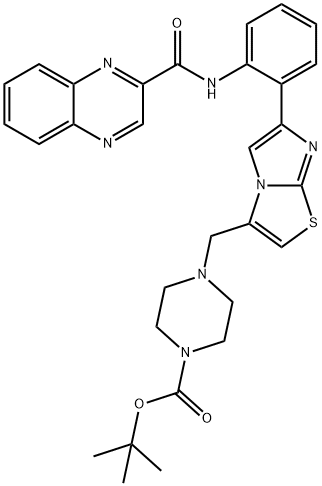1-BOC-4-[[6-[2-[(2-喹喔啉甲酰基)胺基]苯基]咪唑[2,1-B]噻唑-3-基]甲基]哌嗪, 925436-46-0, 结构式