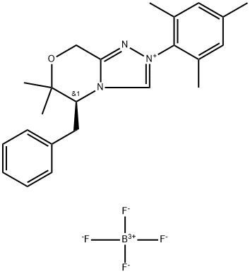 (S)-5-Benzyl-2-Mesityl-6,6-diMethyl-6,8-dihydro-5H-[1,2,4]triazolo[3,4-C][1,4]oxazin-2-iuM tetrafluoroborate Struktur