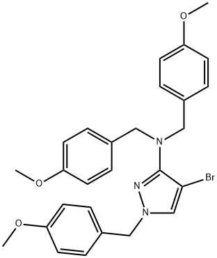 4-ブロモ-N,N,1-トリス[(4-メトキシフェニル)メチル]-1H-ピラゾール-3-アミン 化学構造式