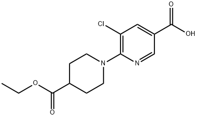 6-(4-(乙氧基羰基)哌啶-1-基)-5-氯吡啶-3-羧酸,931395-73-2,结构式