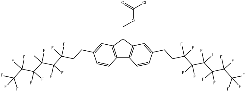 F26  Fmoc-Cl,  Chlorameisensä:ure-[1,8-bis-(4,4,5,5,6,6,7,7,8,8,9,9,9-tridecafluornonyl)-9-fluorenyl]-methyl-ester,  [1,8-Bis(4,4,5,5,6,6,7,7,8,8,9,9,9-tridecafluorononyl)-9-fluorenyl]methyl  chloroformate Struktur