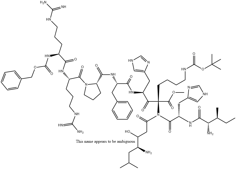 Z-ARG-ARG-PRO-PHE-HIS-STA-ILE-HIS-LYS(BOC)-OME, 93287-54-8, 结构式