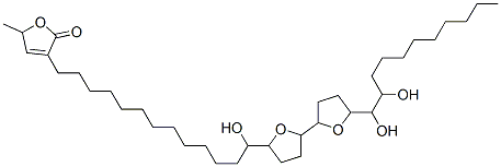 (+)-3-[13-[5'-(1,2-ジヒドロキシウンデシル)オクタヒドロ[2,2'-ビフラン]-5-イル]-13-ヒドロキシトリデシル]-5-メチル-2(5H)-フラノン 化学構造式
