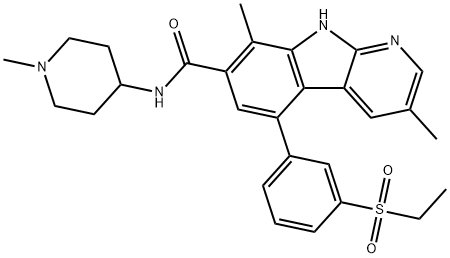 5-[3-(Ethylsulfonyl)phenyl]-3,8-dimethyl-N-(1-methyl-4-piperidinyl)-9H-pyrido[2,3-b]indole-7-carboxamide 化学構造式