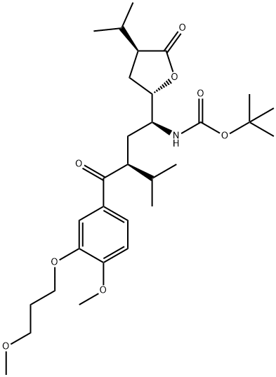 CarbaMic acid, N-[(1S,3S)-3-[4-Methoxy-3-(3-Methoxypropoxy)benzoyl]-4-Methyl-1-[(2S,4S)-tetrahydro-4-(1-Methylethyl)-5-oxo-2-furanyl]pentyl]-, 1,1-diMethylethyl ester Struktur