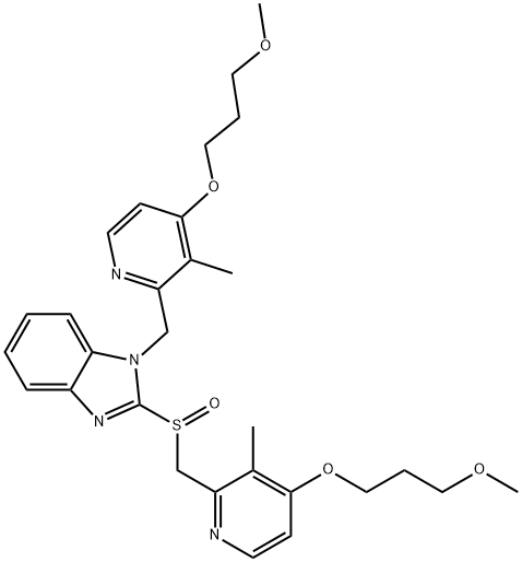 2-{[4-(3-甲氧基丙氧基)-3-甲基吡啶-2-基]甲亚磺酰基}-1-[4-(3-甲氧基丙氧基)-3-甲基吡啶-2-基]甲基苯并咪唑 结构式