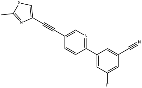 3-氟-5-(5-((2-甲基噻唑-4-基)乙炔基)吡啶-2-基)苯腈, 935685-90-8, 结构式