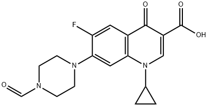 1-シクロプロピル-4-オキソ-6-フルオロ-7-(4-ホルミル-1-ピペラジニル)-1,4-ジヒドロ-3-キノリンカルボン酸 化学構造式