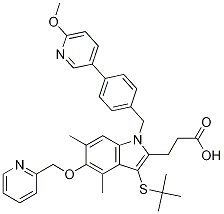 1H-Indole-2-propanoic acid, 3-[(1,1-diMethylethyl)thio]-1-[[4-(6-Methoxy-3-pyridinyl)phenyl]Methyl]-,-diMethyl-5-(2-pyridinylMethoxy)- Structure