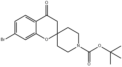 N-BOC-7-ブロモ-4-オキソ-3,4-ジヒドロ-1'H-スピロ[クロメン-2,4'-ピペリジン] 化学構造式