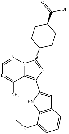 反式-4-[4-氨基-5-(7-甲氧基-1H-吲哚-2-基)咪唑并[5,1-F][1,2,4]三嗪-7-基]环己烷羧酸, 936890-98-1, 结构式