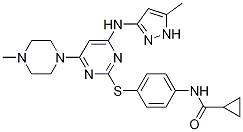 CyclopropanecarboxaMide, N-[4-[[4-(4-Methyl-1-piperazinyl)-6-[(5-Methyl-1H-pyrazol-3-yl)aMino]-2-pyriMidinyl]thio]phenyl]- Struktur