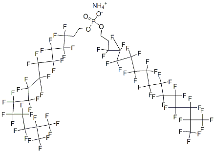 ビス(3,3,4,4,5,5,6,6,7,7,8,8,9,9,10,10,11,11,12,12,13,13,14,14,15,16,16,16-オクタコサフルオロ-15-トリフルオロメチルヘキサデシルオキシ)ホスフィン酸アンモニウム 化学構造式