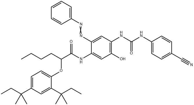 2-[2,4-bis(1,1-dimethylpropyl)phenoxy]-N-[4-[[[(4-cyanophenyl)amino]carbonyl]amino]-5-hydroxy-2-(phenylazo)phenyl]hexanamide,93783-17-6,结构式
