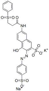 4-hydroxy-7-[[1-oxo-3-(phenylsulphonyl)propyl]amino]-3-[(4-sulphophenyl)azo]naphthalene-2-sulphonic acid, potassium sodium salt Structure