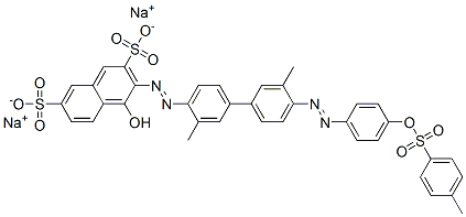 3-[[3,3'-dimethyl-4'-[[4-[[(p-tolyl)sulphonyl]oxy]phenyl]azo][1,1'-biphenyl]-4-yl]azo]-4-hydroxynaphthalene-2,7-disulphonic acid, sodium salt Structure