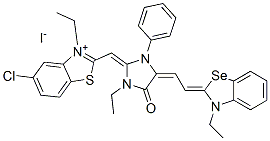 5-chloro-3-ethyl-2-[[1-ethyl-4-[(3-ethyl-3H-benzoselenazol-2-ylidene)ethylidene]-5-oxo-3-phenylimidazolidin-2-ylidene]methyl]benzothiazolium iodide Structure