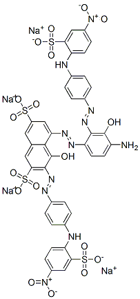 5-[[aminohydroxy[[4-[(4-nitro-2-sulphophenyl)amino]phenyl]azo]phenyl]azo]-4-hydroxy-3-[[4-[(4-nitro-2-sulphophenyl)amino]phenyl]azo]naphthalene-2,7-disulphonic acid, sodium salt Struktur
