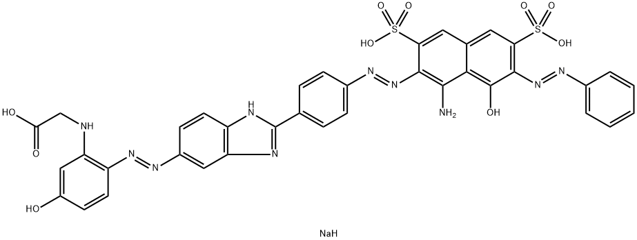 trisodium N-[2-[[2-[4-[[1-amino-8-hydroxy-7-(phenylazo)-3,6-disulphonato-2-naphthyl]azo]phenyl]-1H-benzimidazol-5-yl]azo]-5-hydroxyphenyl]glycinate Structure