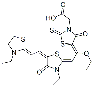 5-[1-エトキシ-2-[3-エチル-5-[2-(3-エチルチアゾリジン-2-イリデン)エチリデン]-4-オキソチアゾリジン-2-イリデン]エチリデン]-4-オキソ-2-チオキソ-3-チアゾリジン酢酸 化学構造式