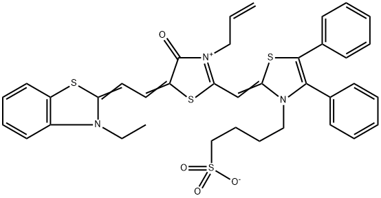 3-allyl-2-[[4,5-diphenyl-3-(4-sulphonatobutyl)thiazol-2(3H)-ylidene]methyl]-5-[(3-ethylbenzothiazol-2(3H)-ylidene)ethylidene]-4-oxothiazolium Struktur