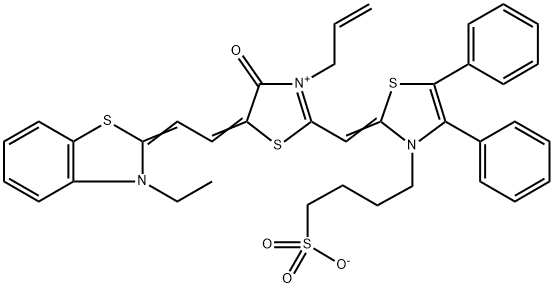 3-allyl-2-[[4,5-diphenyl-3-(4-sulphonatobutyl)thiazol-2(3H)-ylidene]methyl]-5-[(3-ethylbenzothiazol-2(3H)-ylidene)ethylidene]-4-oxothiazolium 结构式