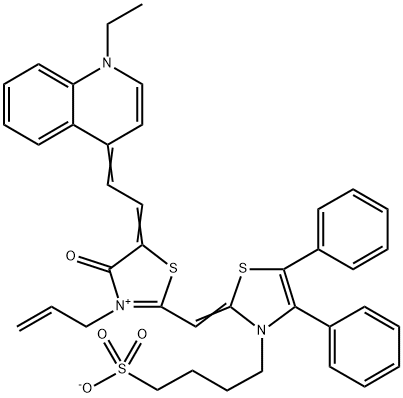 3-allyl-2-[[4,5-diphenyl-3-(4-sulphonatobutyl)thiazol-2(3H)-ylidene]methyl]-5-[(1-ethylquinolin-4(1H)-ylidene)ethylidene]-4-oxothiazolium 结构式
