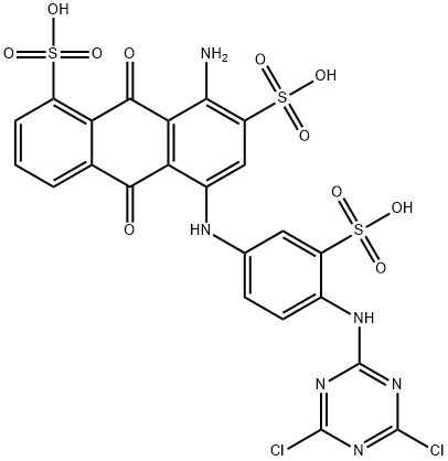 8-amino-5-[[4-[(4,6-dichloro-1,3,5-triazin-2-yl)amino]-3-sulphophenyl]amino]-9,10-dihydro-9,10-dioxoanthracene-1,7-disulphonic acid 结构式