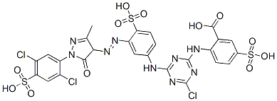 2-[[4-chloro-6-[[3-[[1-(2,5-dichloro-4-sulphophenyl)-4,5-dihydro-3-methyl-5-oxo-1H-pyrazol-4-yl]azo]-4-sulphophenyl]amino]-1,3,5-triazin-2-yl]amino]-5-sulphobenzoic acid Structure