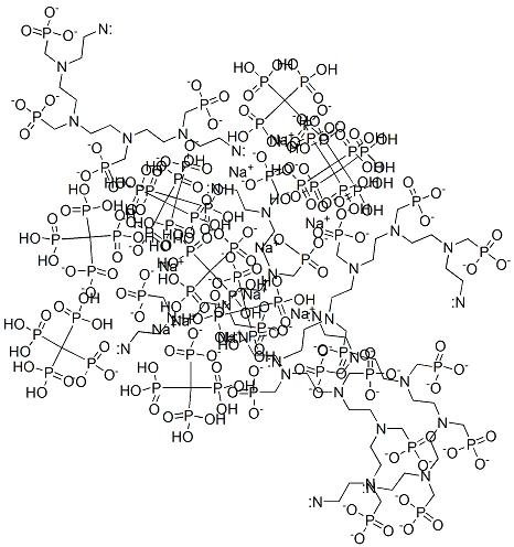 decasodium hexahydrogen [ethane-1,2-diylbis[[(phosphonatomethyl)imino]ethane-2,1-diyl[(phosphonatomethyl)imino]ethane-2,1-diylnitrilobis(methylene)]]tetrakisphosphonate Struktur
