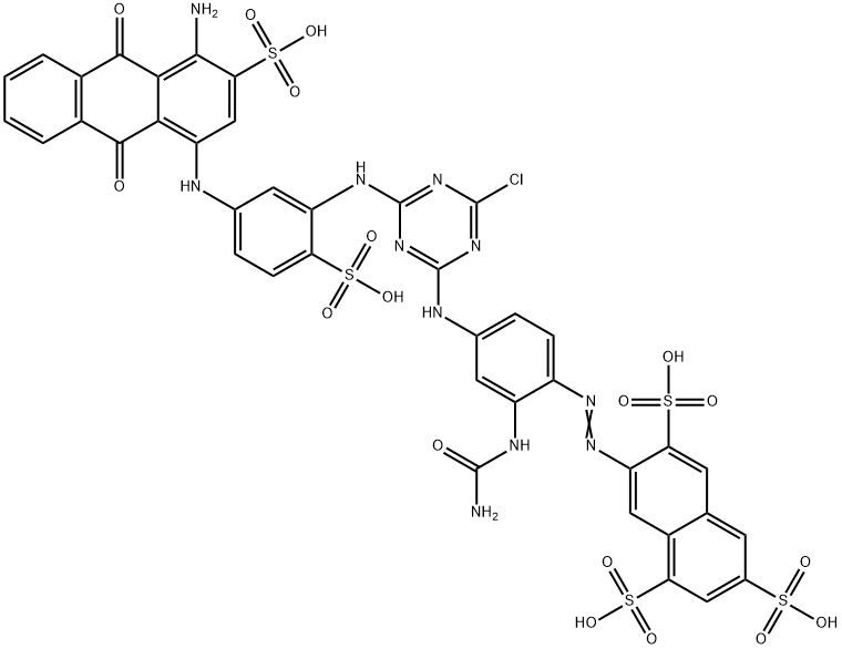 7-[[2-[(aminocarbonyl)amino]-4-[[4-[[5-[(4-amino-9,10-dihydro-9,10-dioxo-3-sulpho-1-anthryl)amino]-2-sulphophenyl]amino]-6-chloro-1,3,5-triazin-2-yl]amino]phenyl]azo]naphthalene-1,3,6-trisulphonic acid Structure