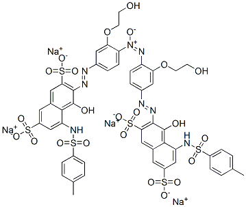 3,3'-[ONN-アゾキシビス[[3-(2-ヒドロキシエトキシ)-4,1-フェニレン]アゾ]]ビス[4-ヒドロキシ-5-[[(4-メチルフェニル)スルホニル]アミノ]-2,7-ナフタレンジスルホン酸ジナトリウム] 化学構造式