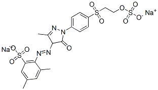 4-[[4,5-dihydro-3-methyl-5-oxo-1-[4-[[2-(sulphooxy)ethyl]sulphonyl]phenyl]-1H-pyrazol-4-yl]azo]-m-xylene-5-sulphonic acid, sodium salt Structure