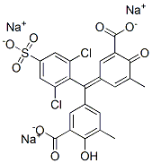 5-[(3-carboxy-5-methyl-4-oxo-2,5-cyclohexadien-1-ylidene)(2,6-dichloro-4-sulphophenyl)methyl]-3-methylsalicylic acid, sodium salt 结构式