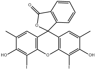 3',6'-dihydroxy-4',5'-diiodo-2',7'-dimethylspiro[isobenzofuran-1(3H),9'-[9H]xanthene]-3-one Struktur