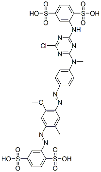 2-[[4-[[4-[[4-chloro-6-[(2,5-disulphophenyl)amino]-1,3,5-triazin-2-yl]methylamino]phenyl]azo]-5-methoxy-2-methylphenyl]azo]benzene-1,4-disulphonic acid Struktur