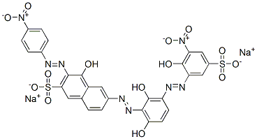 disodium 6-[[2,6-dihydroxy-3-[(2-hydroxy-3-nitro-5-sulphonatophenyl)azo]phenyl]azo]-4-hydroxy-3-[(4-nitrophenyl)azo]naphthalene-2-sulphonate Structure