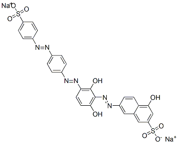 disodium 7-[[2,6-dihydroxy-3-[[4-[(4-sulphonatophenyl)azo]phenyl]azo]phenyl]azo]-4-hydroxynaphthalene-2-sulphonate Struktur